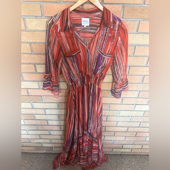 Misa Los Angeles Ofelia Striped Chiffon Long Shirt Dress Size XS - Picture 2 of 7
